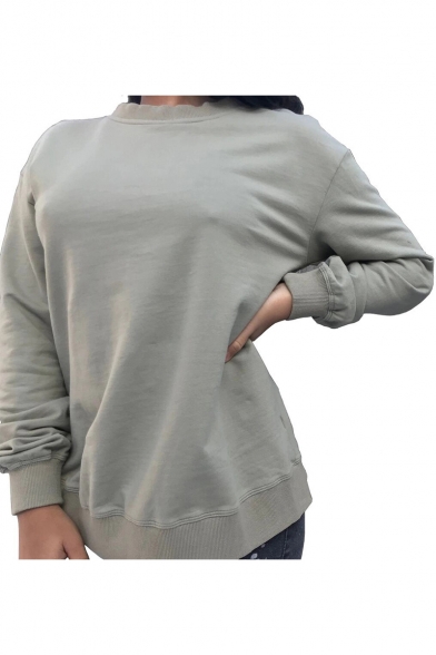 Womens New Stylish Unique Cutout Back Round Neck Long Sleeve Casual Grey Sweatshirt