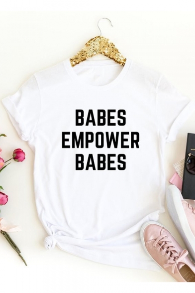 BABES EMPOWER BABES Letter Print White Short Sleeve T-Shirt