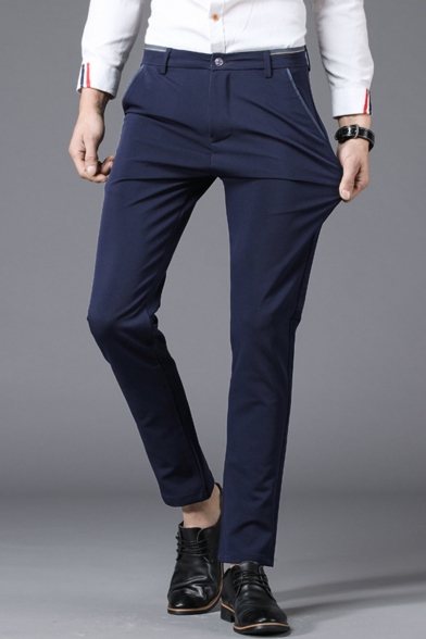 Basic Simple Plain Men's Straight Fitted Tailored Suit Pants Business Dress Pant