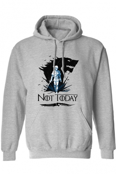 Cool Wolf Head NOT TODAY Print Long Sleeve Sport Loose Pullover Hoodie