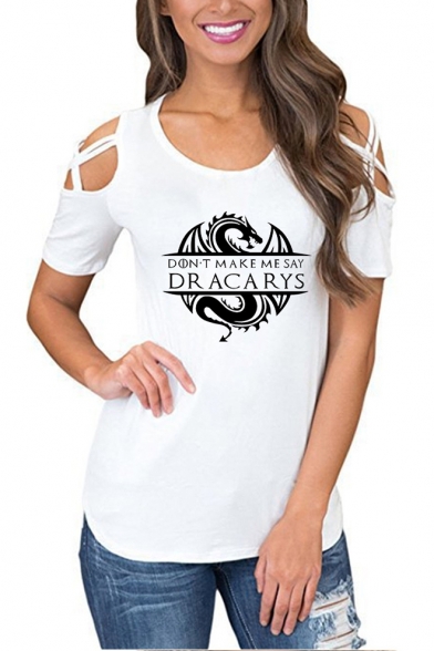 Dragon Dracarys Pattern Hollow Out Short Sleeve Round Neck Loose Fit T-Shirt