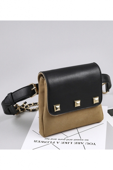Fashion Color Block Rivet Embellishment Crossbody Belt Bag 17*17*4 CM