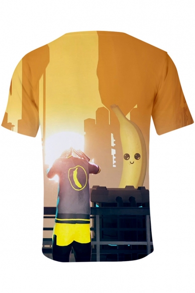 Funny Cartoon Banana Printed Round Neck Short Sleeve T-Shirt