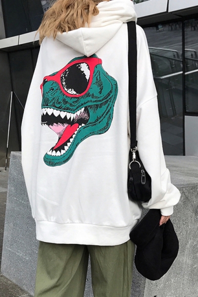 Funny Cartoon Dinosaur Printed Long Sleeve Street Fashion Oversized Hoodie