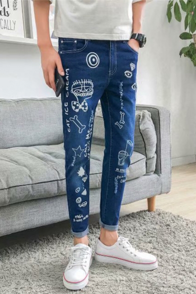 printed ripped jeans