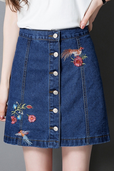 button down blue jean skirt