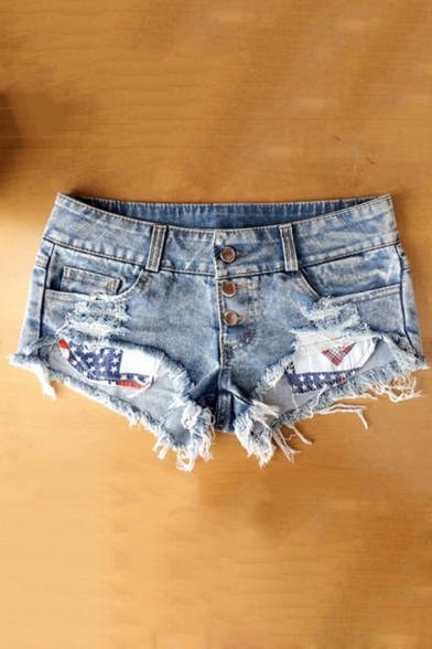 Girls Summer Sexy Low-Rise Raw Hem Night Club Blue Hot Pants Denim Shorts