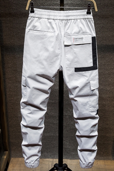 Guys New Stylish Colorblock Flap Pocket Side Drawstring Waist Elastic Cuffs Casual Cotton Cargo Pants