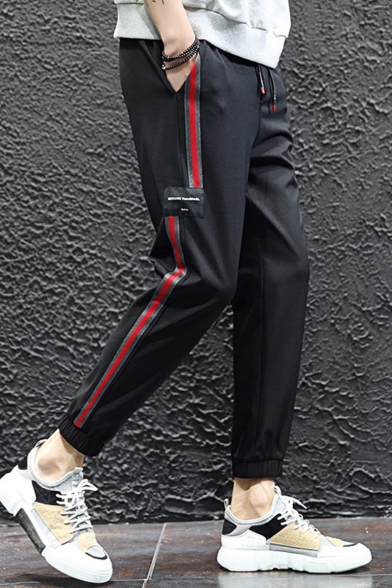 Guys New Stylish Contrast Stripe Side Drawstring Waist Casual Relaxed Tapered Pants