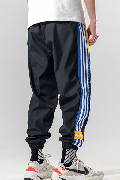 Guys Street Style Fashion Letter Embroidery Contrast Stripe Side Drawstring Waist Casual Loose Track Pants