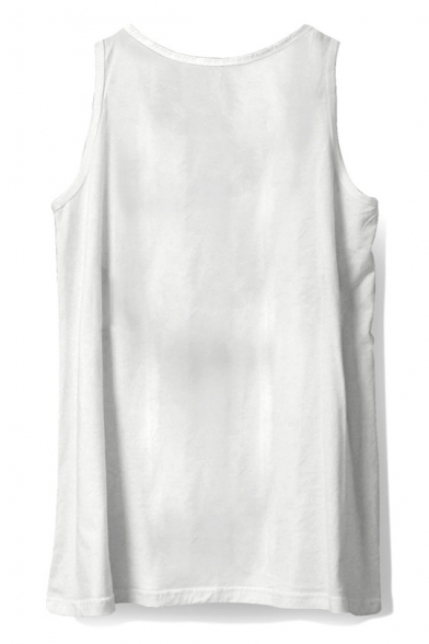 Guys Summer Simple Letter LITE Logo Print White Casual Loose Tank Top