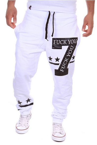 Hot Fashion Letter 7 Stars Printed Drawstring Waist Casual Sport Cotton Sweatpants for Men
