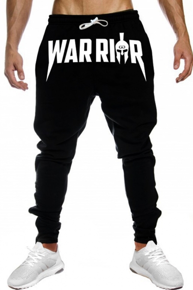 Hot Fashion Letter WAR Graphic Printed Drawstring Waist Casual Cotton Joggers Pencil Pants