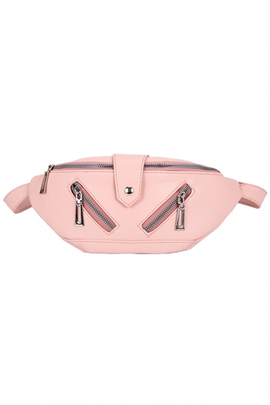 Hot Fashion Solid Color Zipper Embellishment PU Leather Crossbody Chest Bag Belt Bag 30*13*0.9 CM