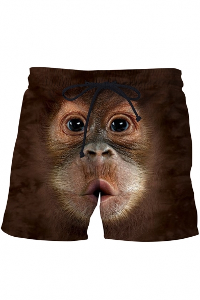 Hot Popular Funny Gorilla Face Printed Drawstring Waist Khaki Shorts