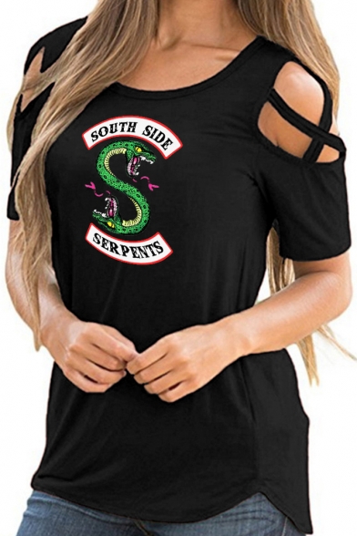 Hot Popular South Side Snake Logo Printed Cutout Short Sleeve Round Neck Casual Loose Tee