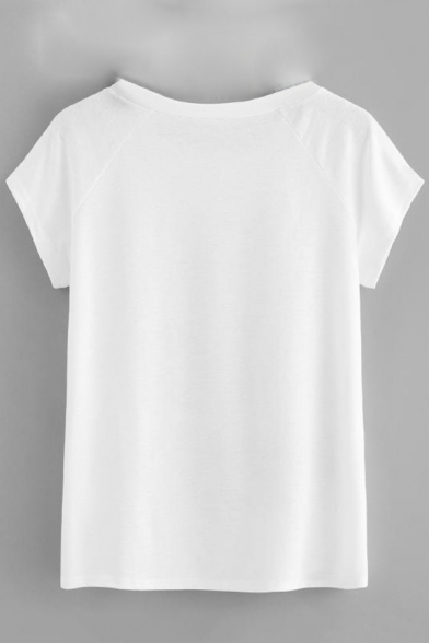 Hot Trendy Sun Letter Printed Plain Round Neck Short Sleeve Blouse T-Shirts