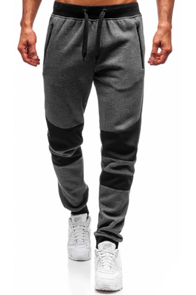Men's Fashion Colorblocked Patched Zipped Pocket Drawstring Waist Casual Sport Sweatpants