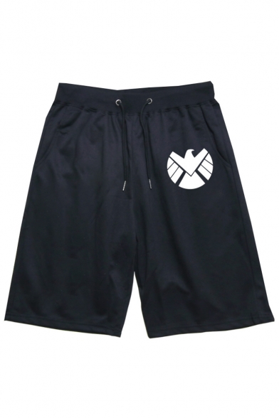 Men's Fashion Popular Shield Logo Printed Drawstring Waist Casual Cotton Sweat Shorts