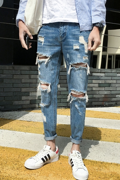 cuffed ripped jeans