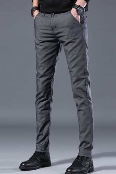 Men's Fashion Simple Plain Cotton Fitted Suit Pants Dress Pants