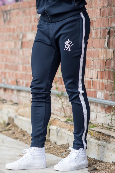 Men's New Fashion Contrast Stripe Side Logo Printed Casual Slim Cotton Jogging Pants Sports Pencil Pants