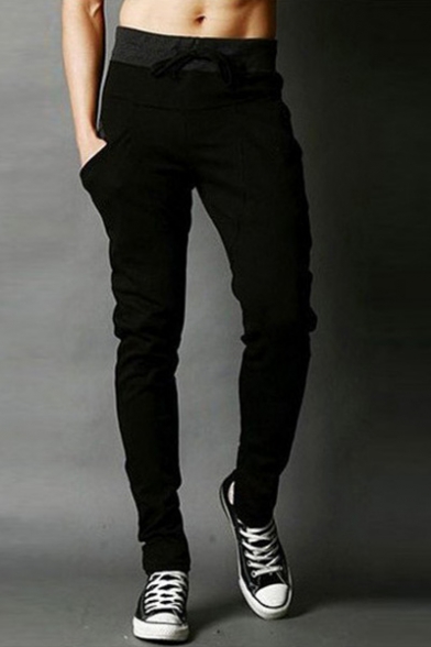 Men's New Fashion Simple Plain Drawstring Waist Zip Embellished Slim Fit Sweatpants