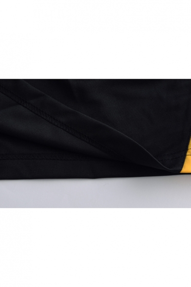 Men's Popular Fashion Colorblock Logo Printed Elastic Waist Black Casual Loose Basketball Shorts