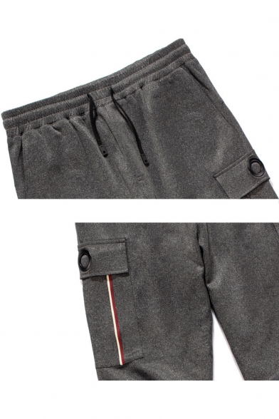 Men's Simple Fashion Stripe Stitching Detail Grey Cotton Drawstring Waist Relaxed Sweatpants