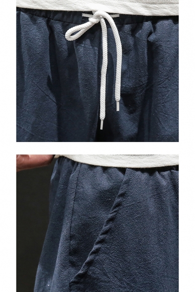 Men's Summer Fashion Unique Printed Flap Pocket Side Drawstring Waist Cropped Wide Leg Pants