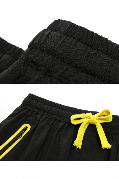 Men's Summer Trendy Contrast Zipped Pocket Drawstring Waist Relaxed Sports Active Shorts