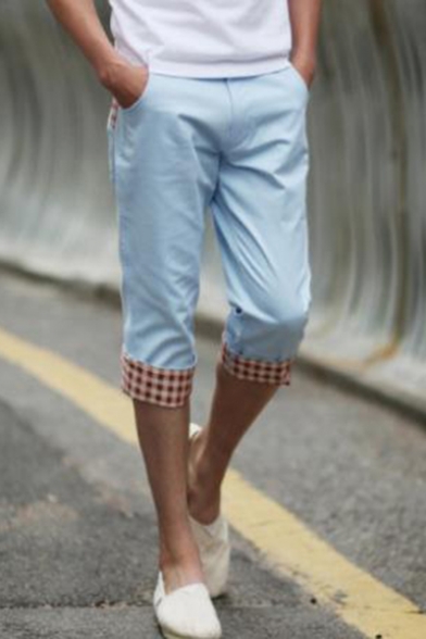 Men's Summer Trendy Plaid Pattern Slim Fit Casual Cotton Chino Shorts
