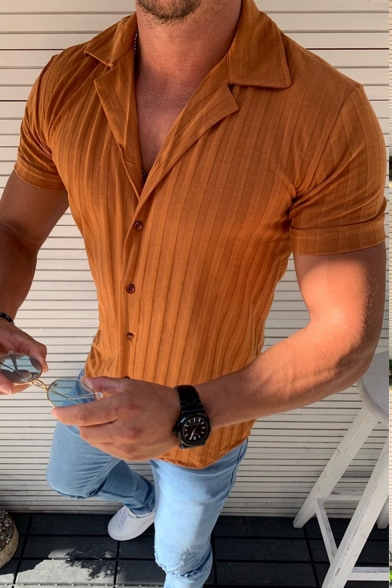 mens tan button up shirt