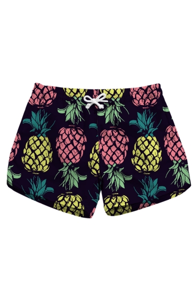 New Popular Summer Tropical Pineapple Printed Womens Casual Swimwear Beach Shorts