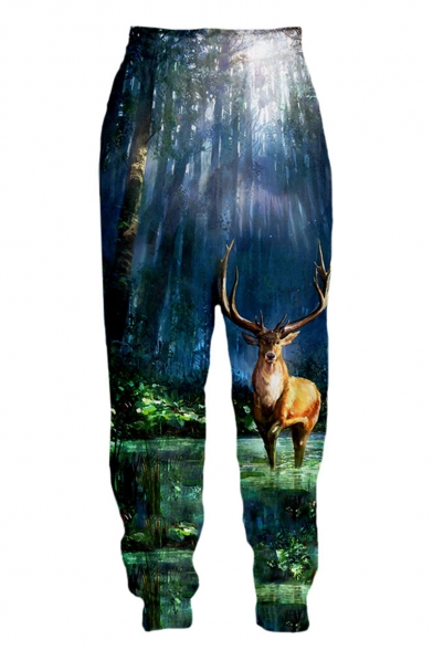 New Stylish Creative Deer 3D Printed Casual Loose Jogging Sweatpants