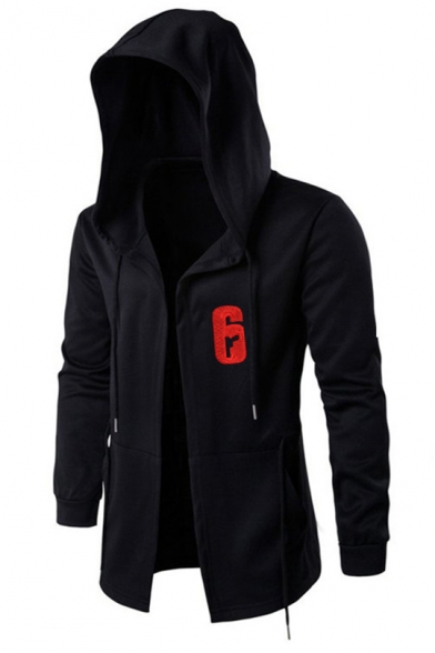 Popular Game 6 Logo Print Long Sleeve Black Drawstring Hooded Coat for Men