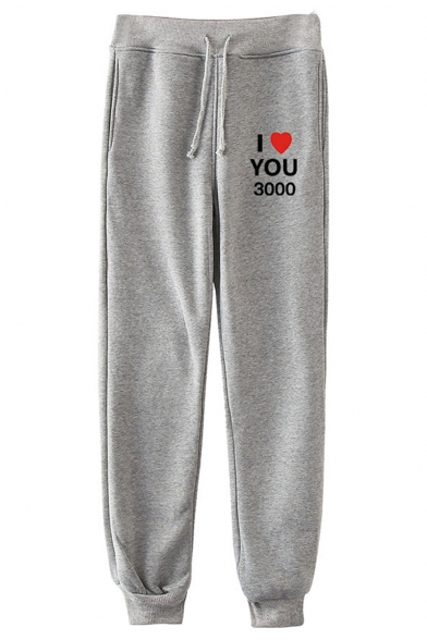 Popular Letter I LOVE YOU 3000 Heart Printed Drawstring Waist Casual Sport Cotton Sweatpants