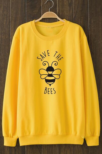 SAVE THE BEES Graphic Print Crewneck Long Sleeve Yellow Sweatshirt