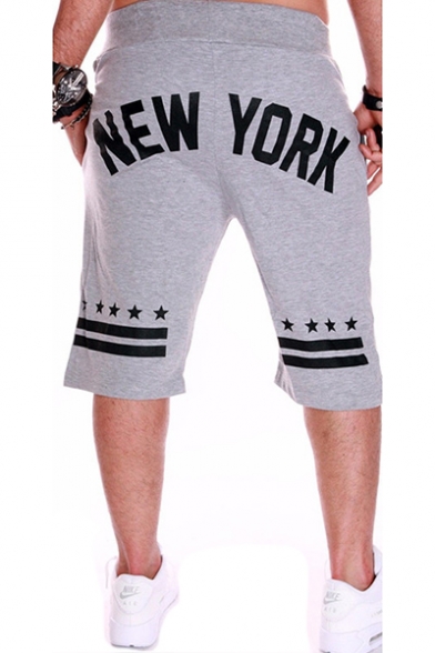Summer Hot Fashion Letter 88 NEW YORK Stripe Stars Printed Drawstring Waist Casual Relaxed Cotton Sweat Shorts for Men