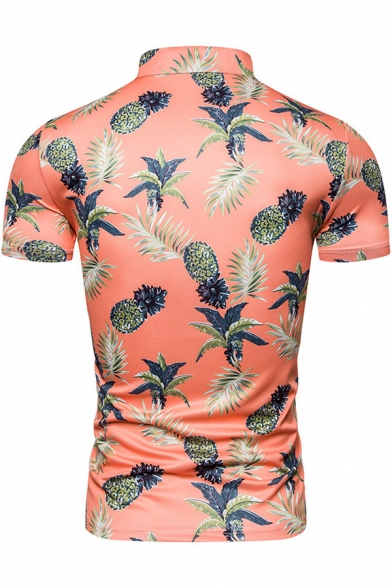 Summer Hot Popular Pineapple Tropical Printed Short Sleeve Mens Slim Polo Shirt