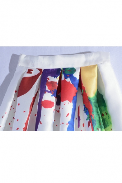Summer Hot Stylish White High Waist MultiColor Graffiti Midi Puffy Shirt