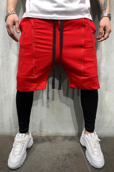 Summer New Trendy Zipper Embellishment Drawstring Waist Men's Simple Plain Casual Sports Shorts