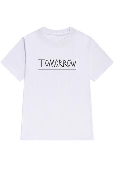 Summer Simple Street Letter TOMORROW Print Round Neck Short Sleeve Casual Loose Tee