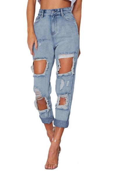 high waist tattered jeans