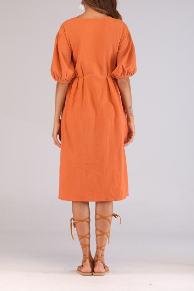 midi linen dress with sleeves