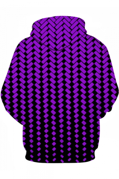 Trendy 3D Geometric Block Pattern Long Sleeve Drawstring Hoodie