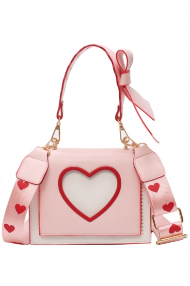 Women's Stylish Heart Pattern Bow Embellishment Shoulder Satchel Handbag 19*15*8 CM