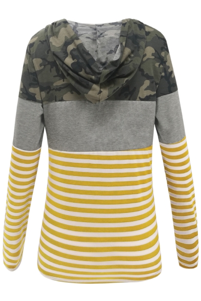 Womens Hot Popular Camo Striped Print Long Sleeve Sport Loose Pullover Hoodie