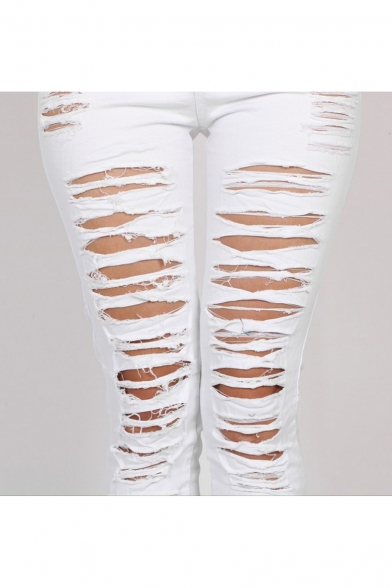 Womens Sexy Distressed Ripped Hole Stretch Fit Skinny Denim Jeans