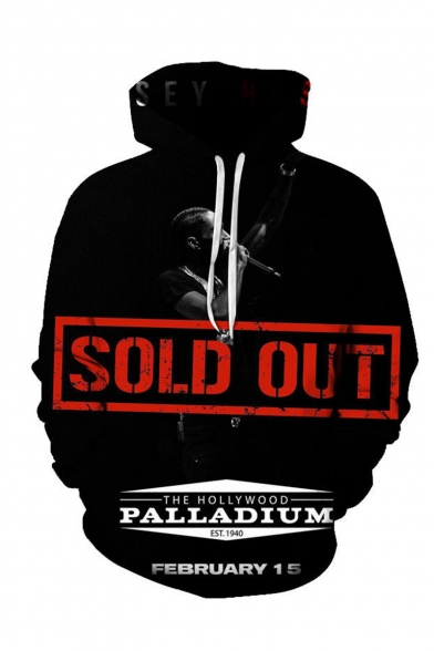 American Popular Rapper Letter SOLD OUT Printed Black Long Sleeve Drawstring Hooded Pullover Hoodie